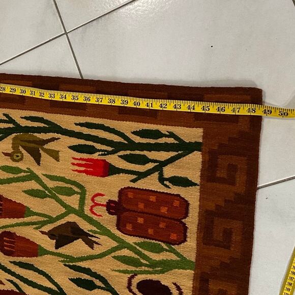 Handmade Wool Bird Forest Tapestry Wall Hanging Peru Folk Art 62 x 39 - Picture 9 of 11